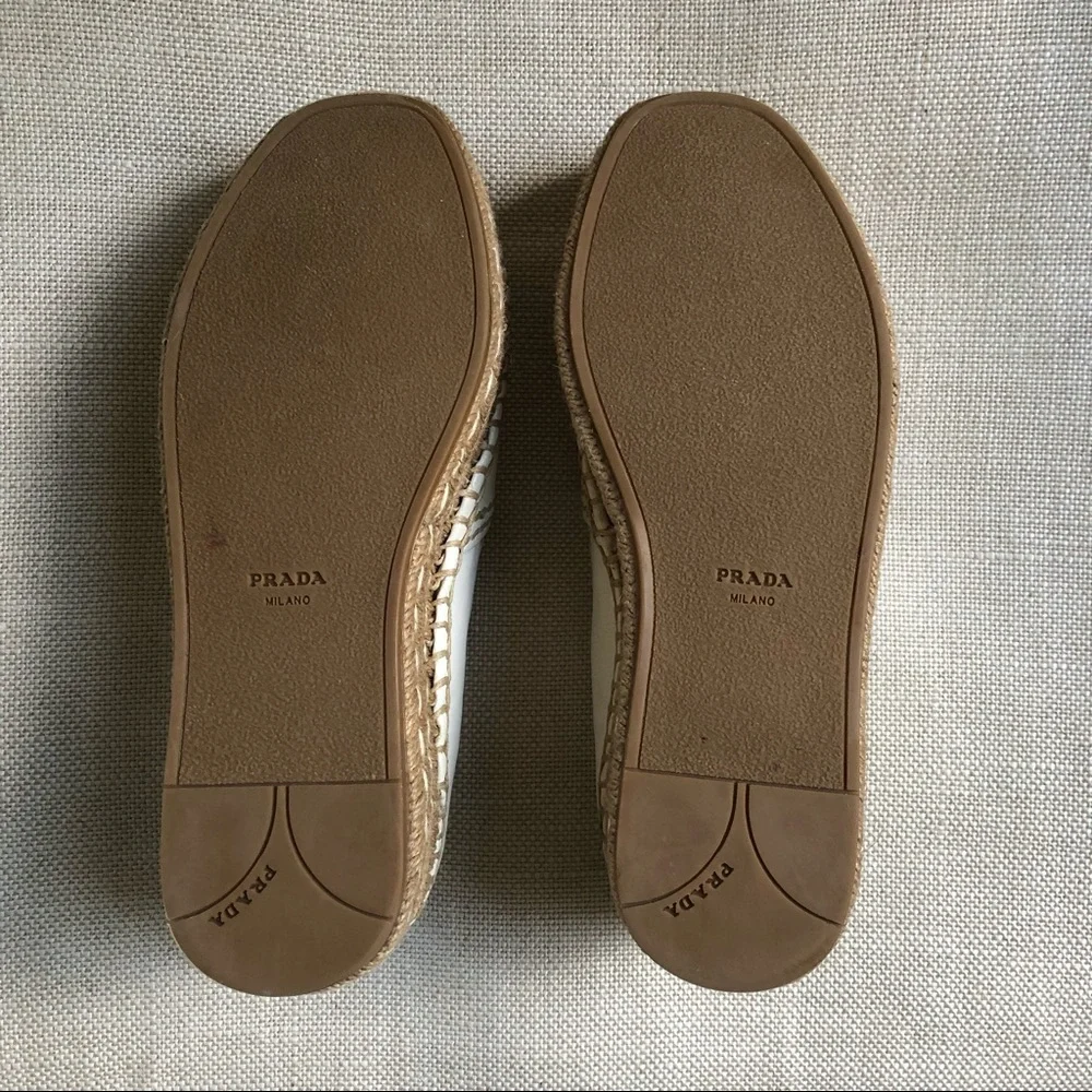 Prada Espadrille Sandals Platform White Leather US 5